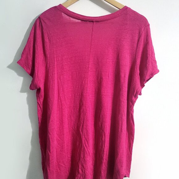 Tahari Womens Pink 100% Linen V-Neck T-Shirt Size 1X Short Sleeve Top Coastal - Picture 2 of 9